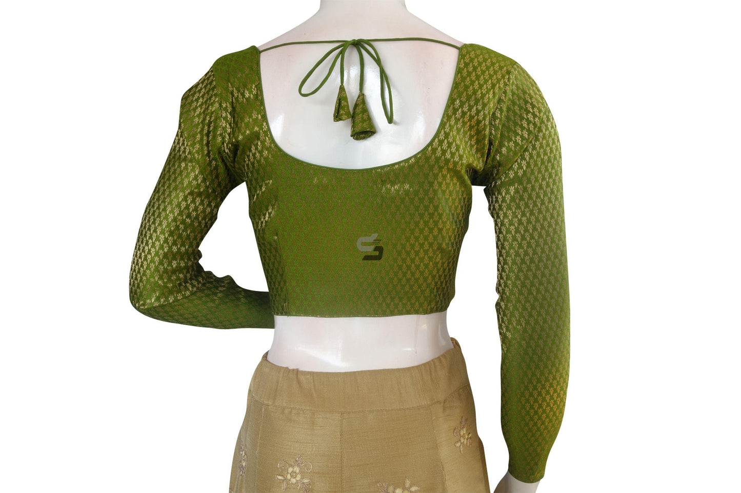 Green Color Brocade Silk Full sleeves Readymade Blouse - D3blouses