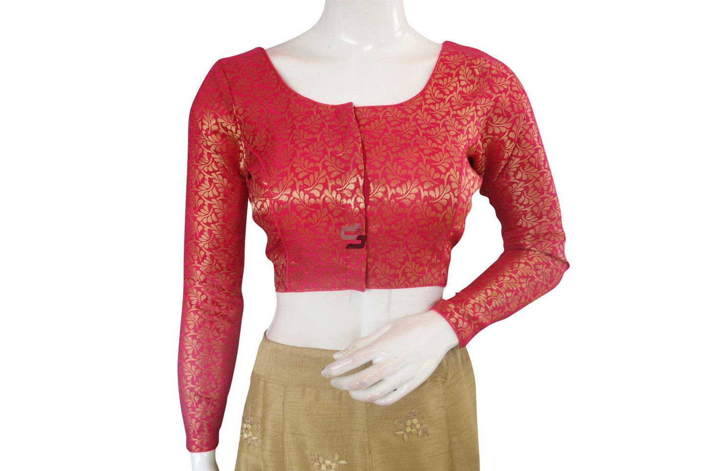 Pink Color Brocade Silk Full sleeves Readymade Blouse - D3blouses