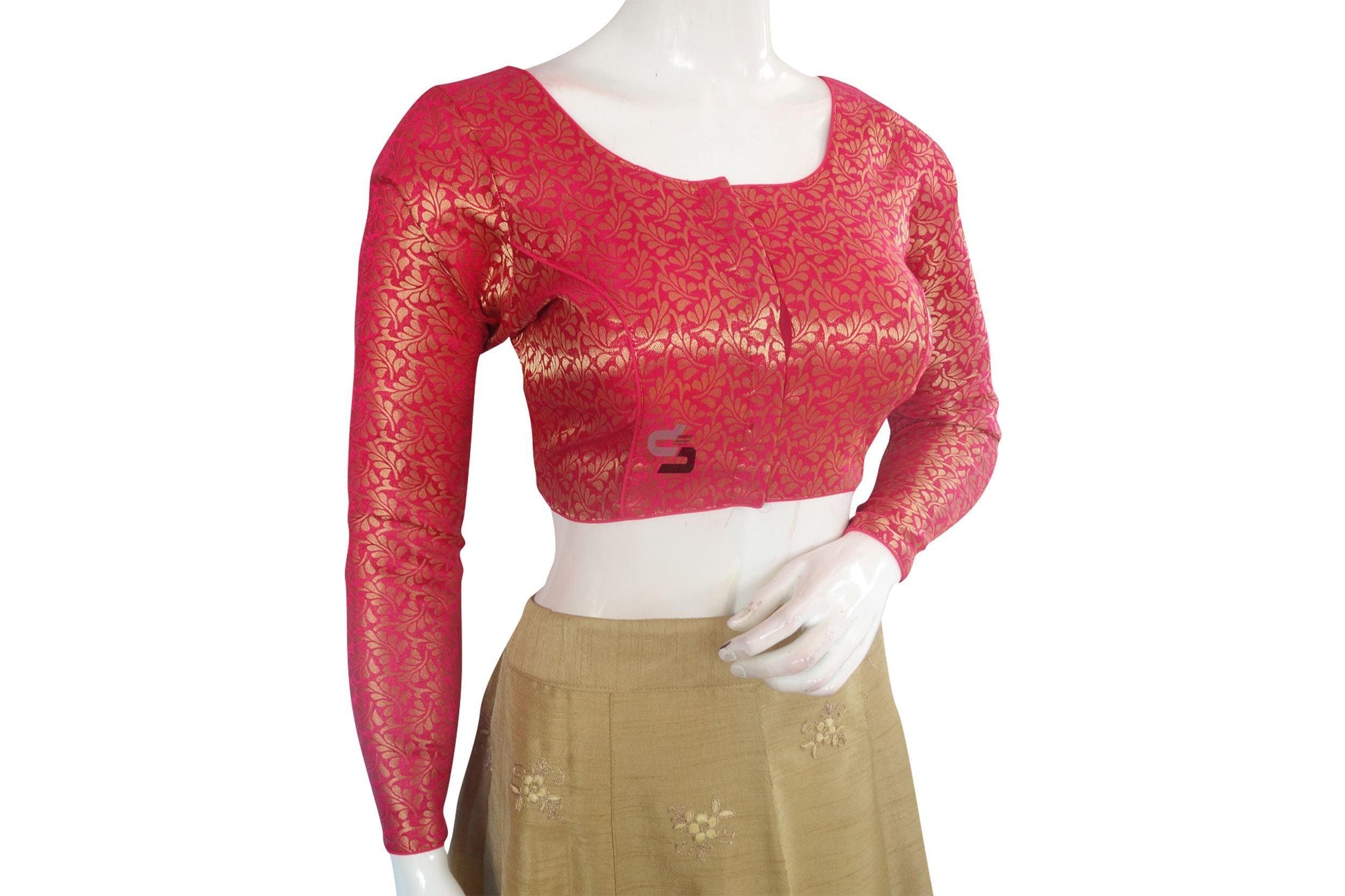 Pink Color Brocade Silk Full sleeves Readymade Blouse - D3blouses