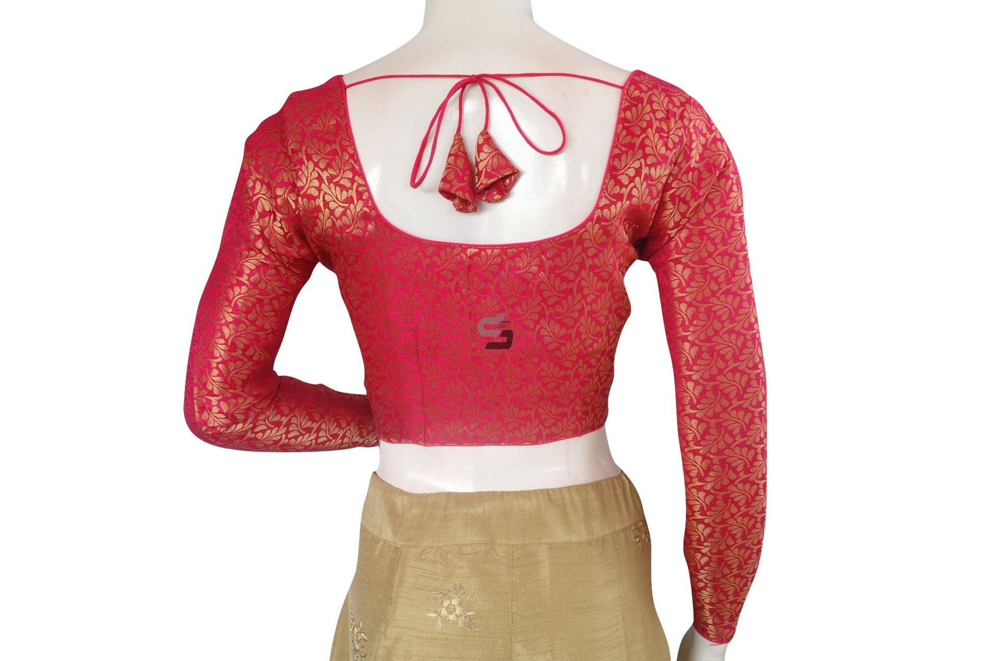 Pink Color Brocade Silk Full sleeves Readymade Blouse - D3blouses