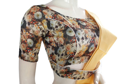 Beige Color Digital Floral Prints Designer Readymade Blouse with Saree Belt - D3blouses