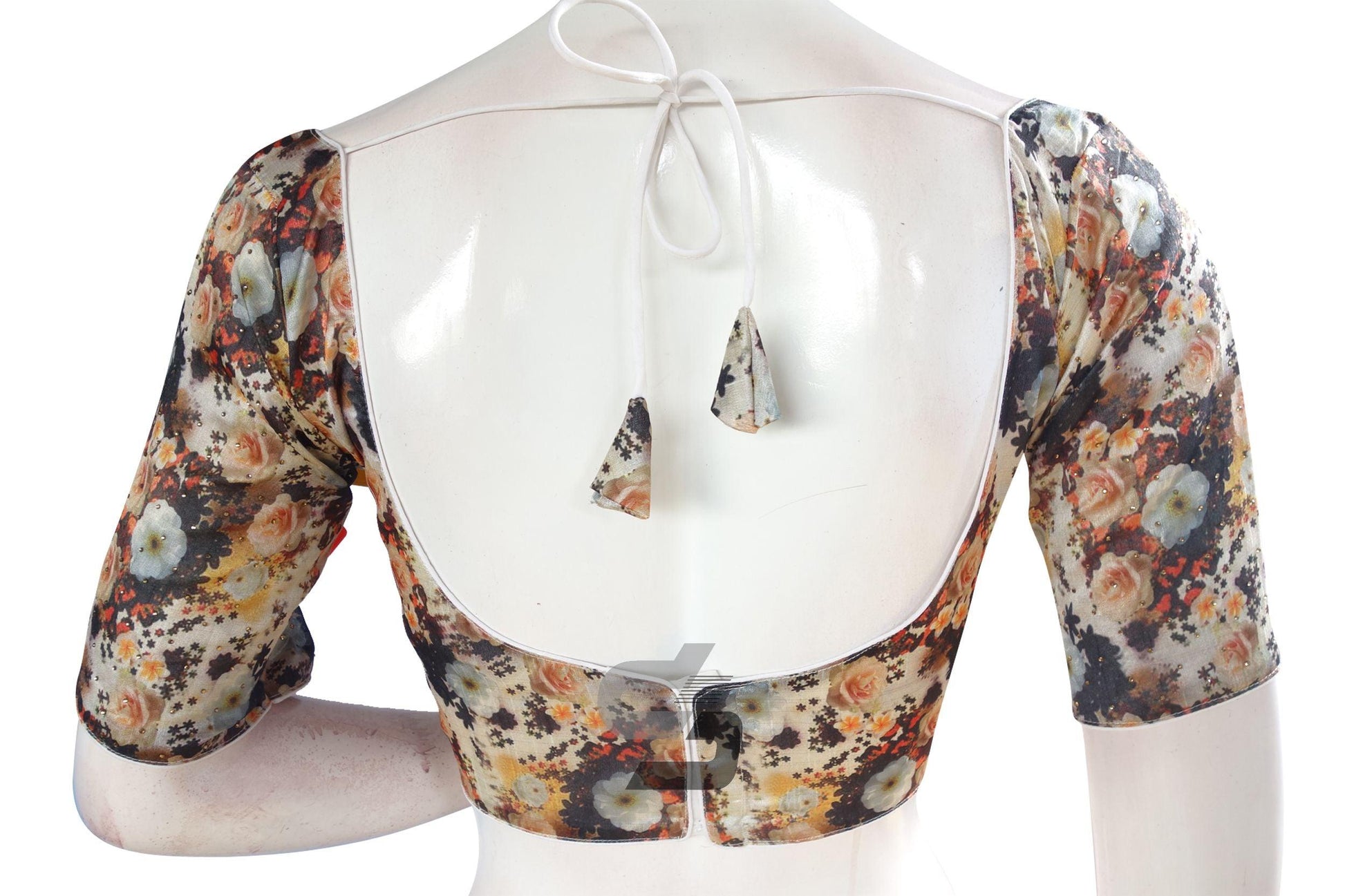 Beige Color Digital Floral Prints Designer Readymade Blouse with Saree Belt - D3blouses