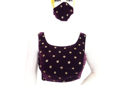 designer velvet sequin readymade saree blouse 1