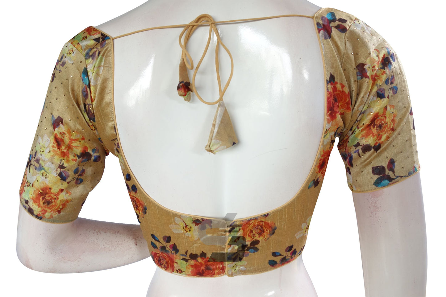 Gold Color Digital Floral Prints Designer Readymade  Blouse with Saree Belt