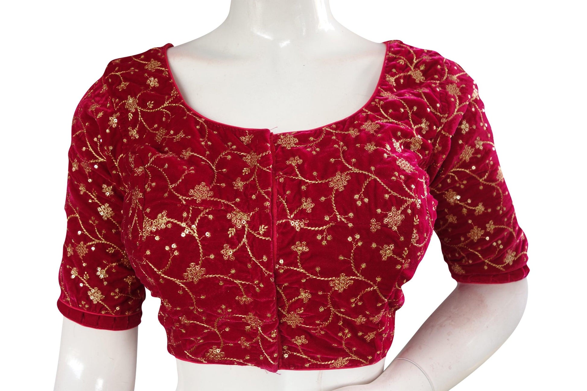 Pink Color Designer Velvet Sequins Embroidery Readymade Saree blouse - D3blouses