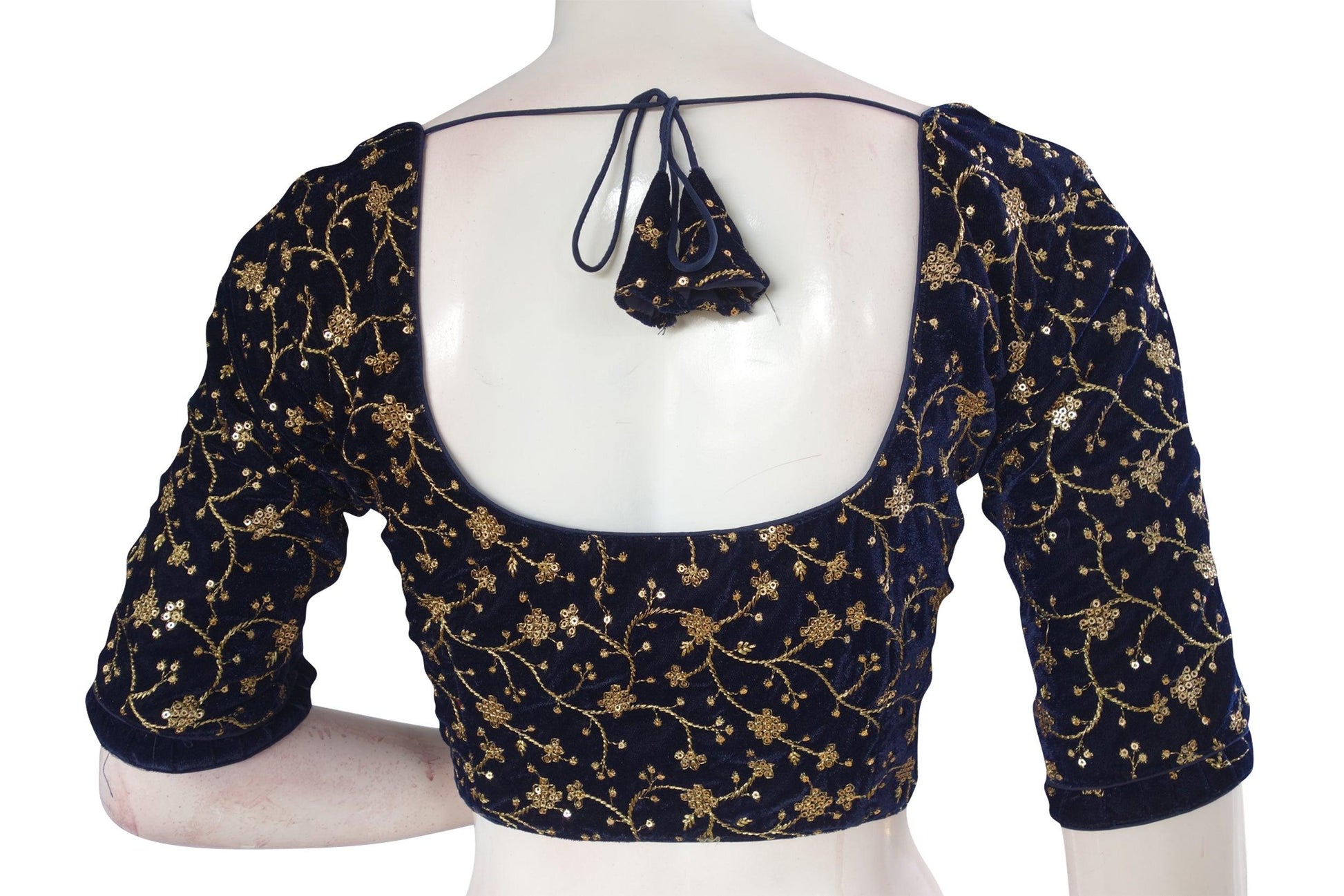 Navy blue Color Designer Velvet Sequins Embroidery Readymade Saree blouse - D3blouses