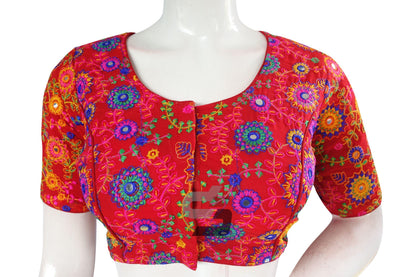 Red Color Multi Thread Embroidery Readymade Blouse - D3blouses