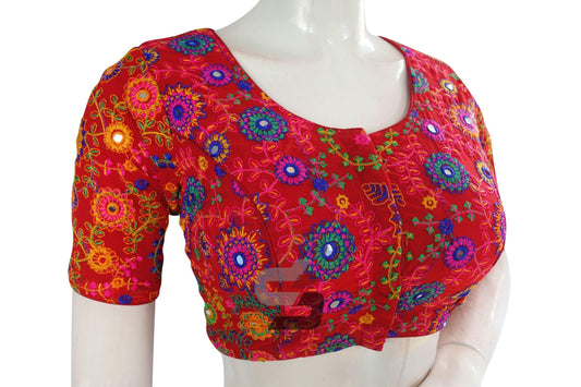 Red Color Multi Thread Embroidery Readymade Blouse - D3blouses