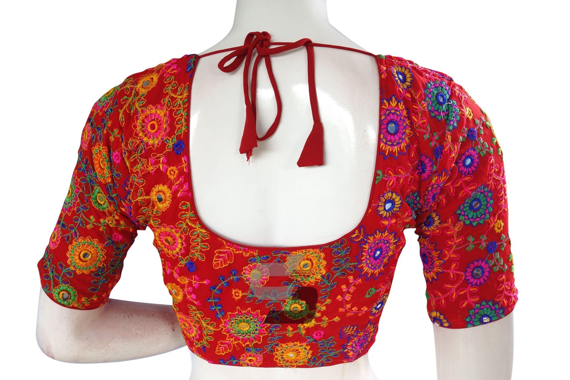 Red Color Multi Thread Embroidery Readymade Blouse - D3blouses