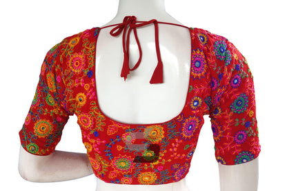 Red Color Multi Thread Embroidery Readymade Blouse - D3blouses