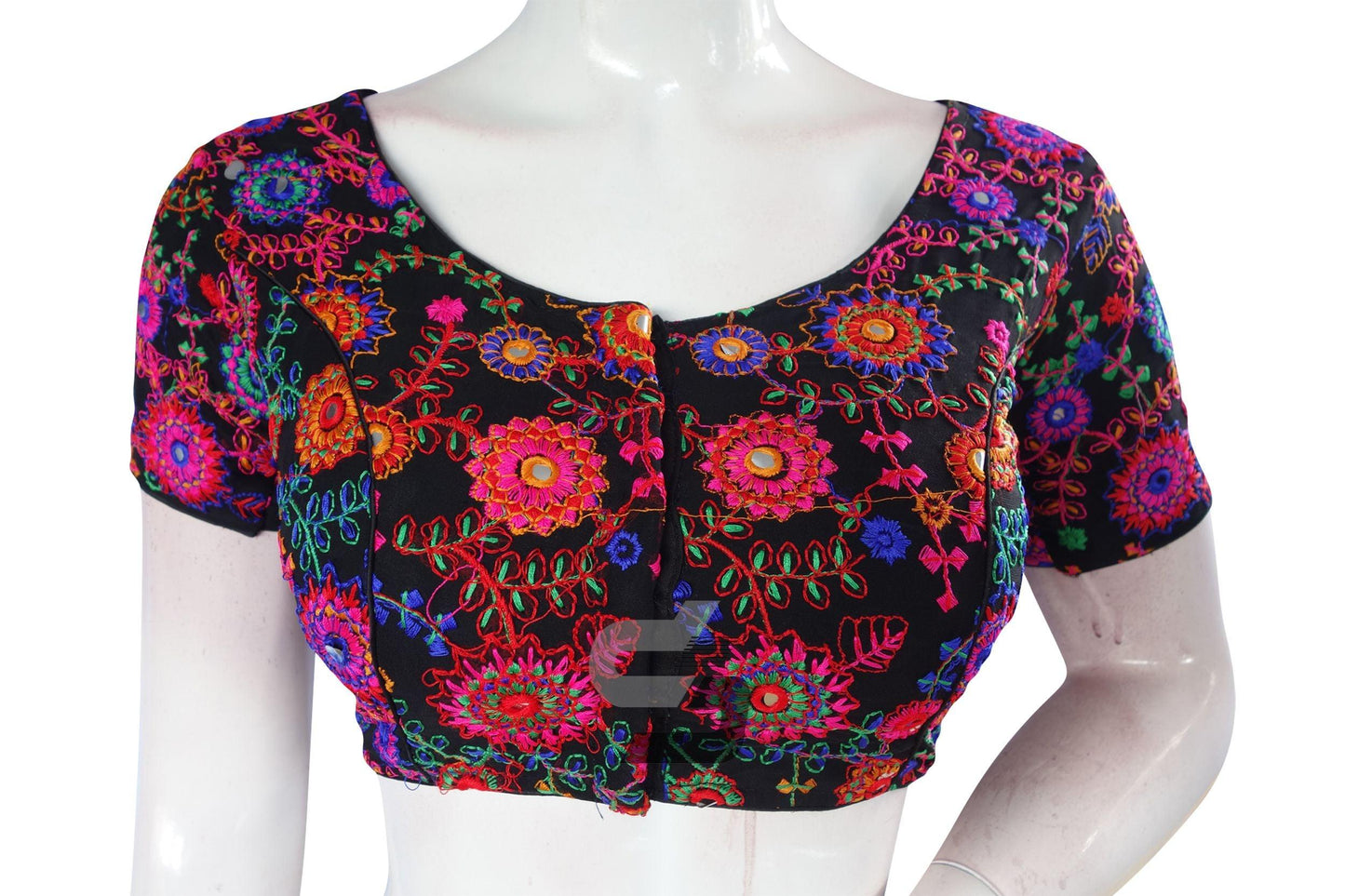 Black Color Multi Thread Embroidery Readymade Blouse - D3blouses