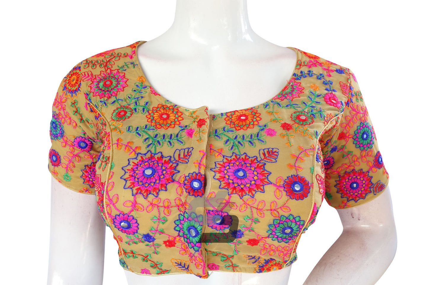 Beige Color Multi Thread Embroidery Readymade Blouse