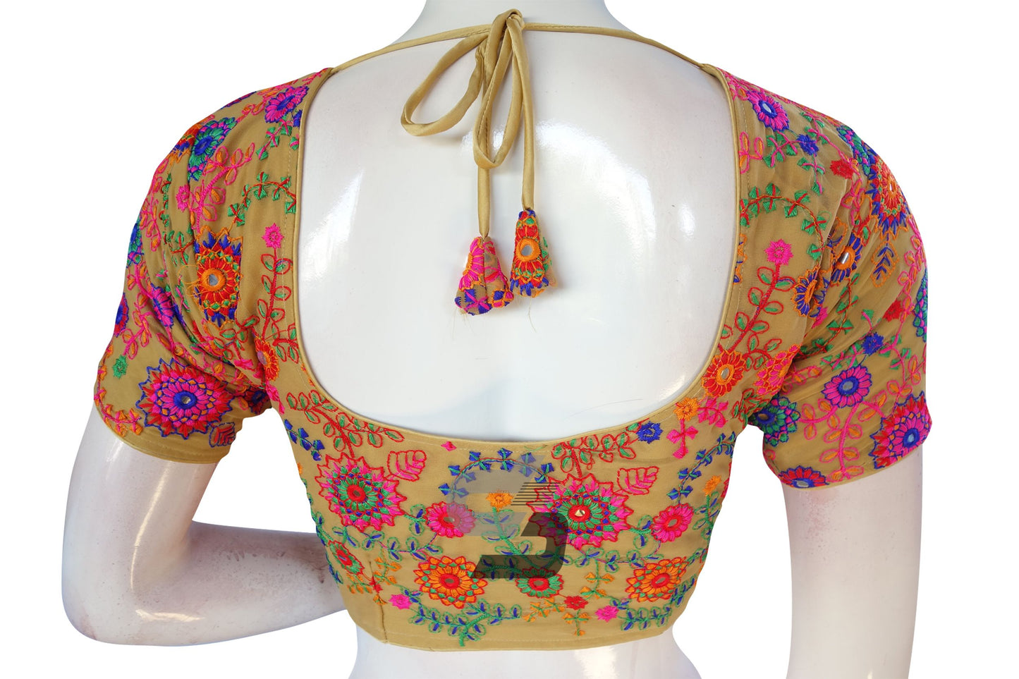 Beige Color Multi Thread Embroidery Readymade Blouse