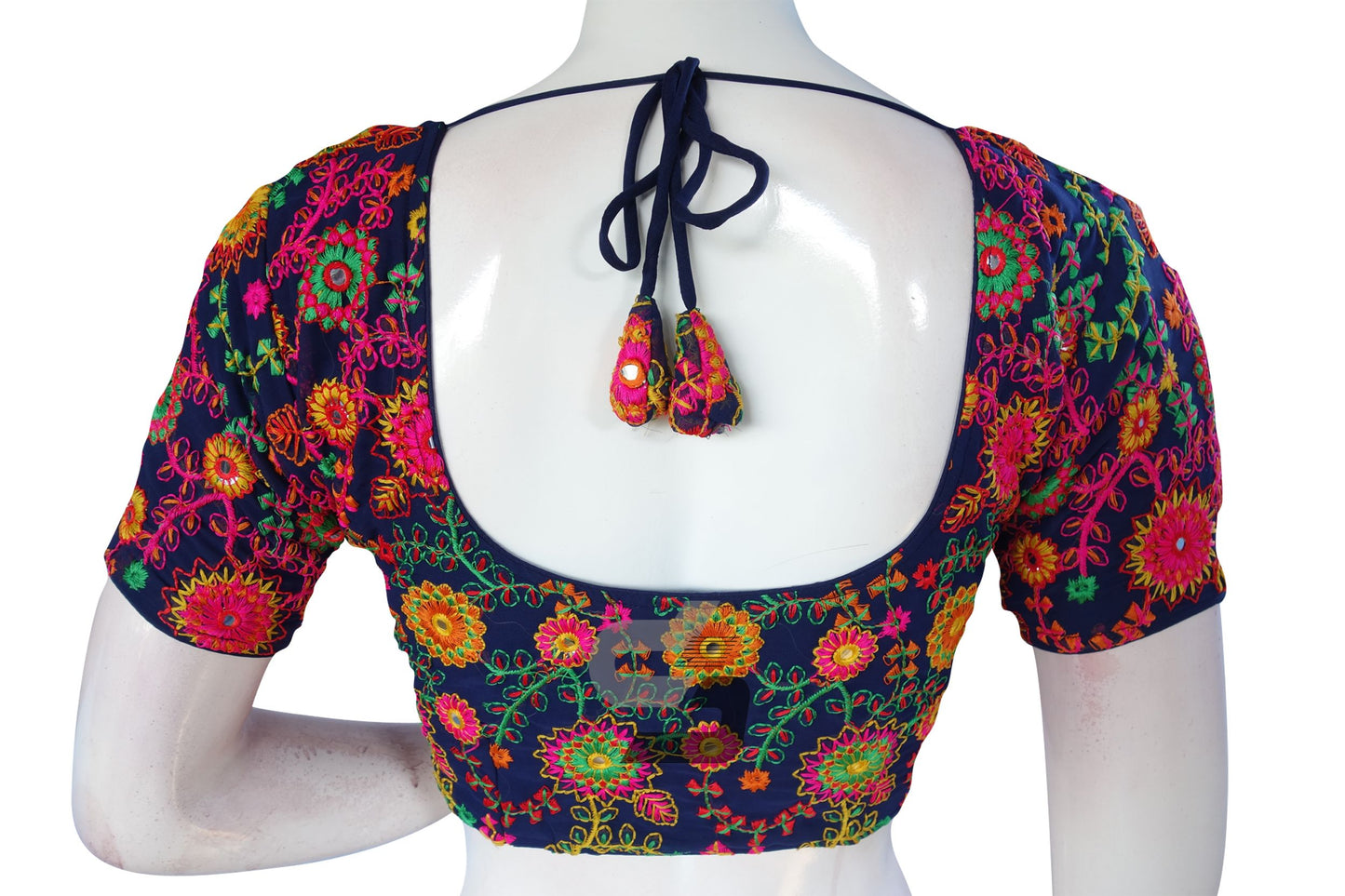 Navy Blue Color Multi Thread Embroidery Readymade Blouse