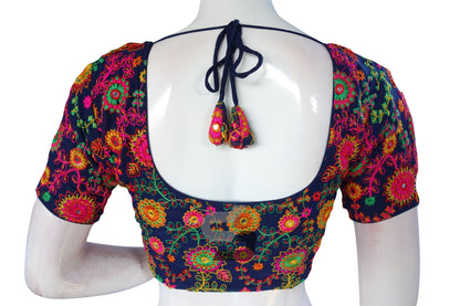 Navy Blue Color Multi Thread Embroidery Readymade Blouse