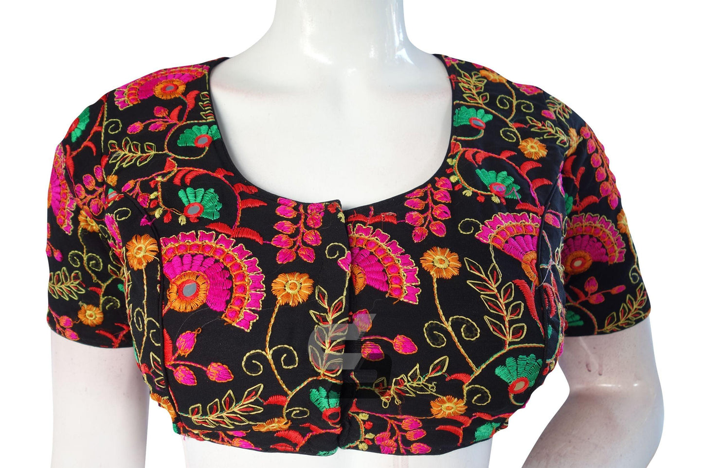 Black Color Multi Thread Embroidery Readymade Blouse - D3blouses