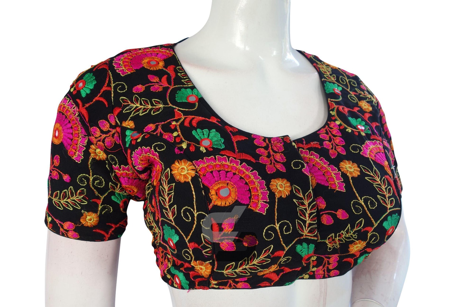 Black Color Multi Thread Embroidery Readymade Blouse - D3blouses