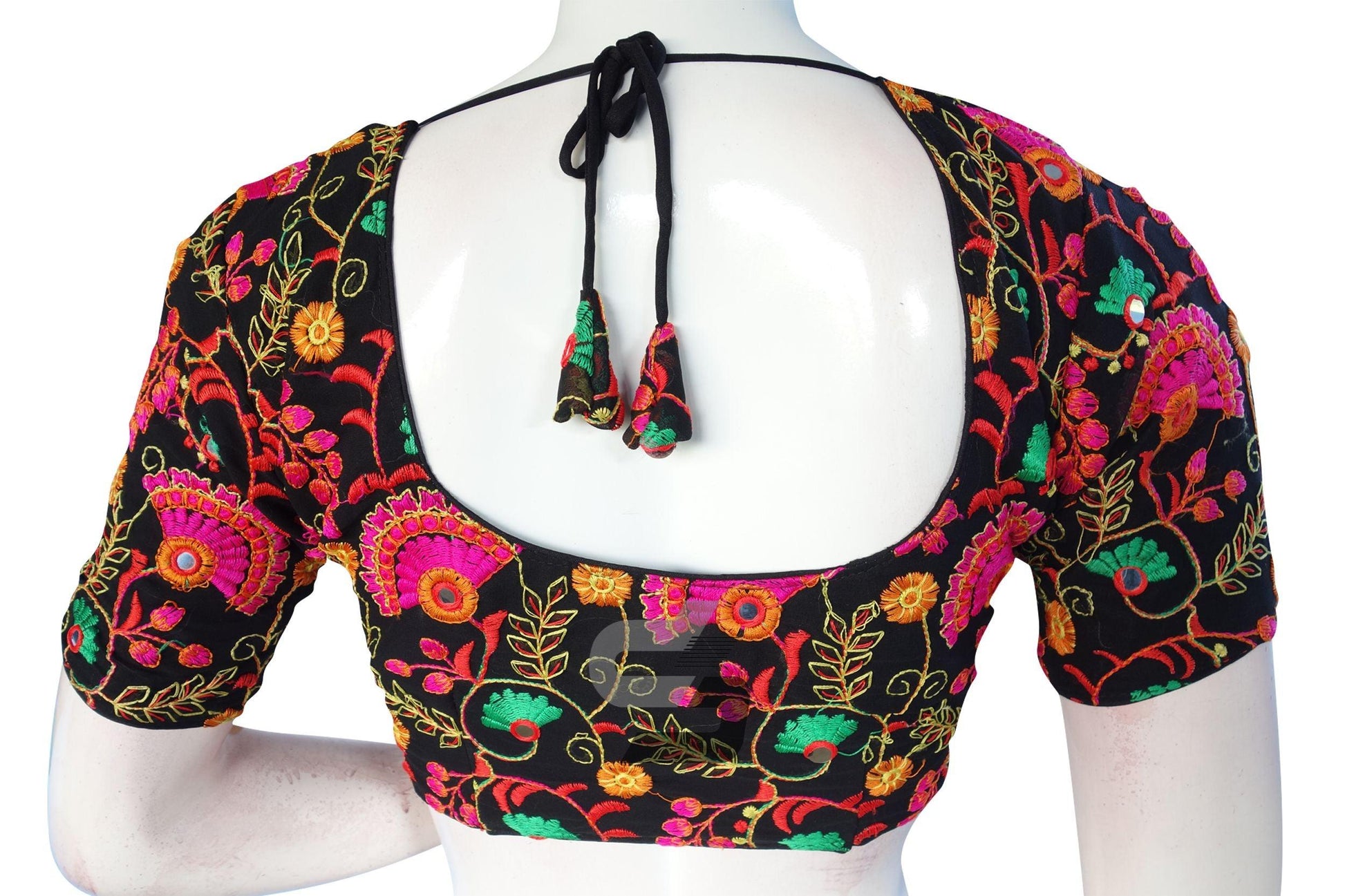 Black Color Multi Thread Embroidery Readymade Blouse - D3blouses