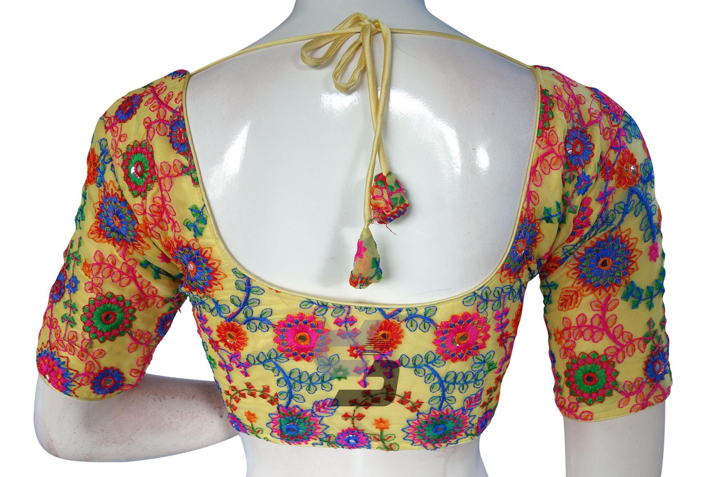 Pastel Yellow Color Multi Thread Embroidery Readymade Blouse - D3blouses
