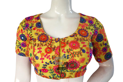 Yellow Color Multi Thread Embroidery Readymade Blouse - D3blouses