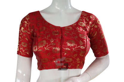 Red Color Premium Banaras Brocade Silk Readymade Saree Blouse - D3blouses