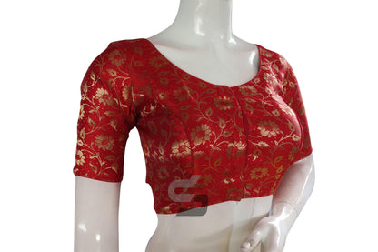 Red Color Premium Banaras Brocade Silk Readymade Saree Blouse - D3blouses