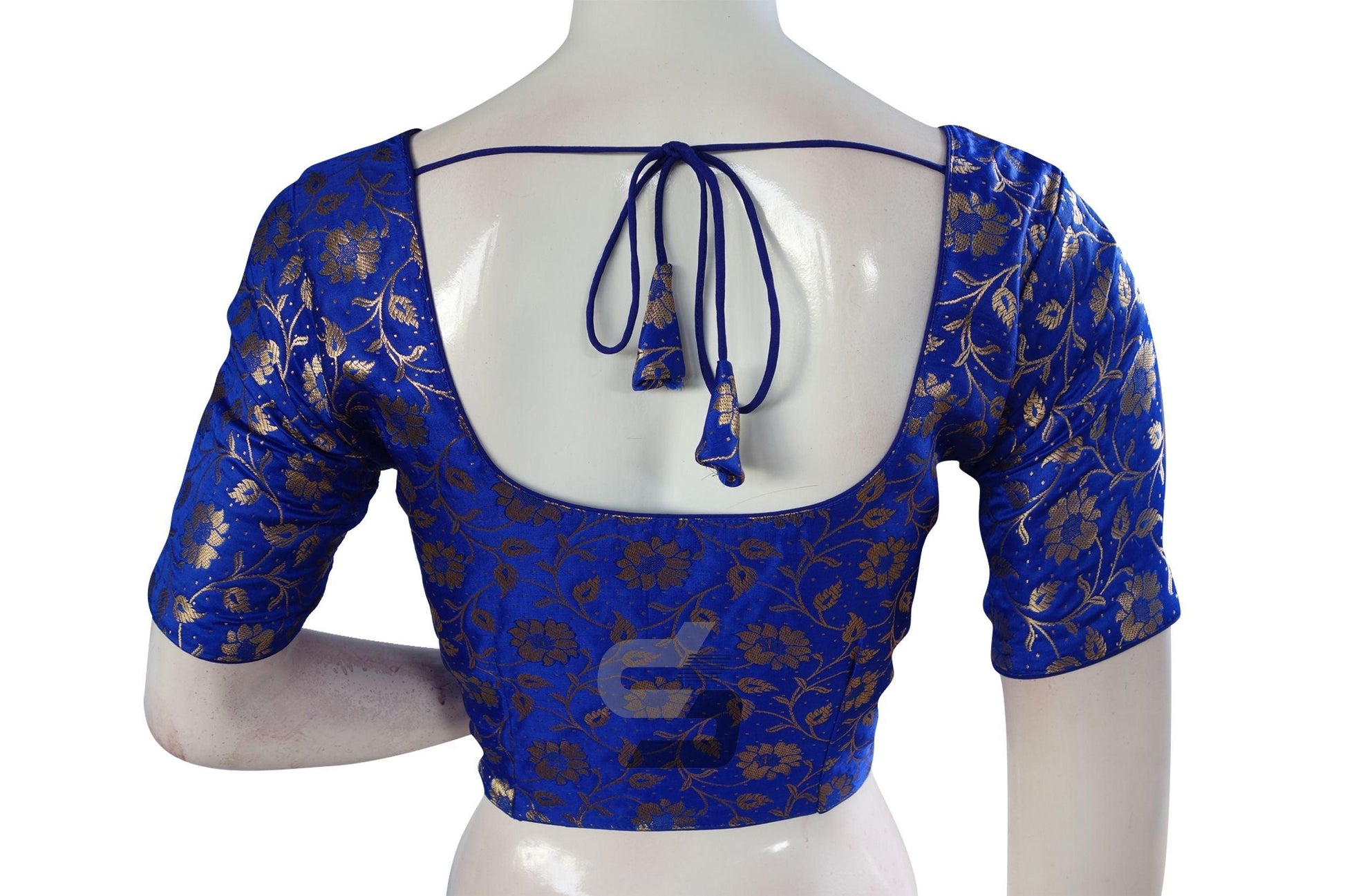 Blue Color Premium Banaras Brocade Silk Readymade Saree Blouse - D3blouses