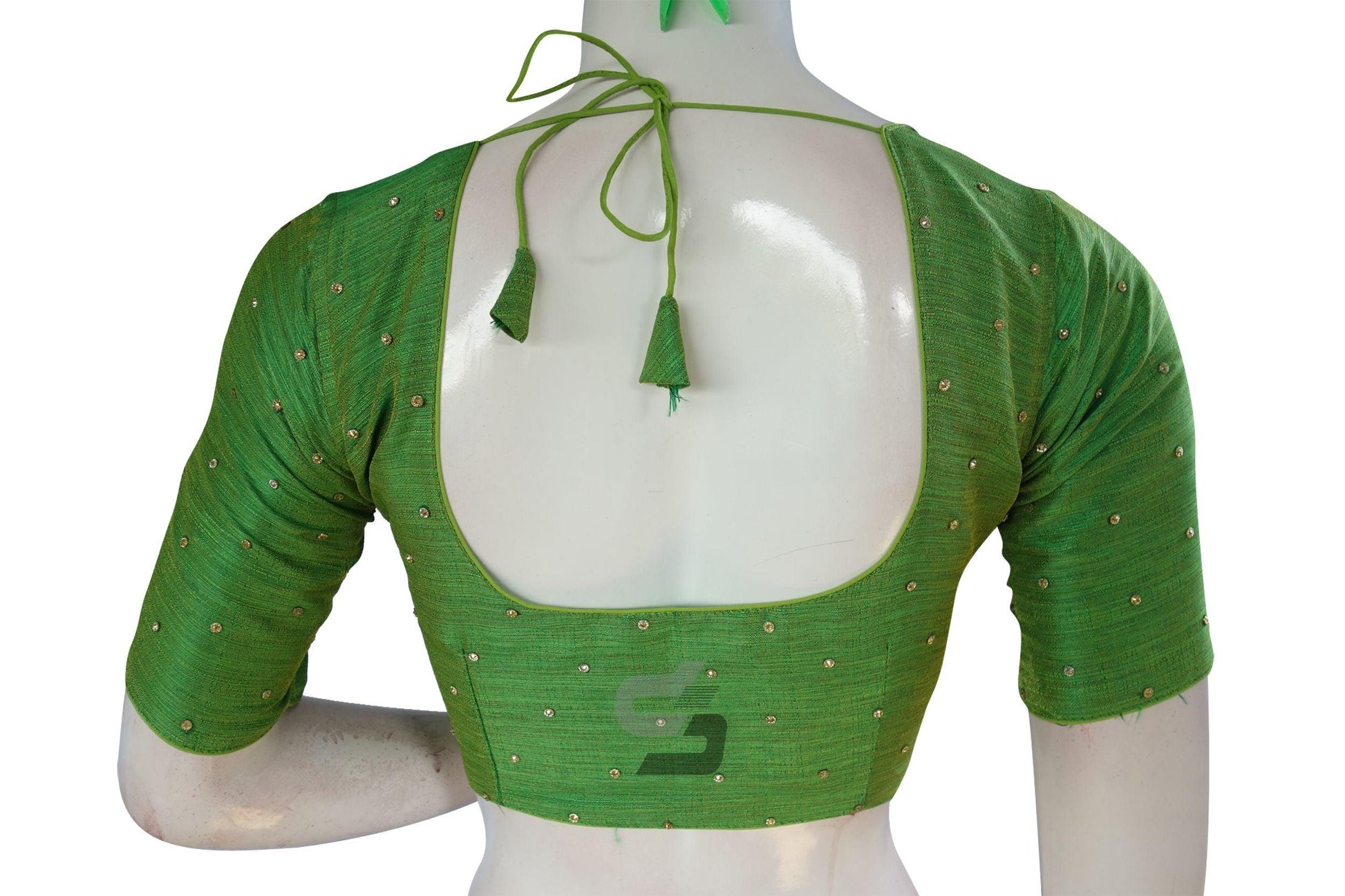 Green Color Plain Moti Stone Work Indian Saree Readymade Blouse - D3blouses