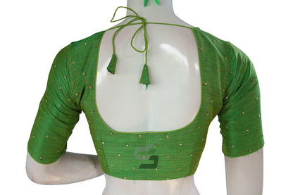 Green Color Plain Moti Stone Work Indian Saree Readymade Blouse - D3blouses