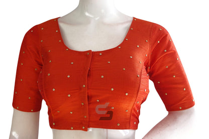 Orange Color Plain Moti Stone Work Indian Saree Readymade Blouse - D3blouses