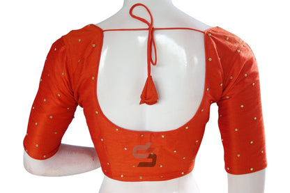 Orange Color Plain Moti Stone Work Indian Saree Readymade Blouse - D3blouses