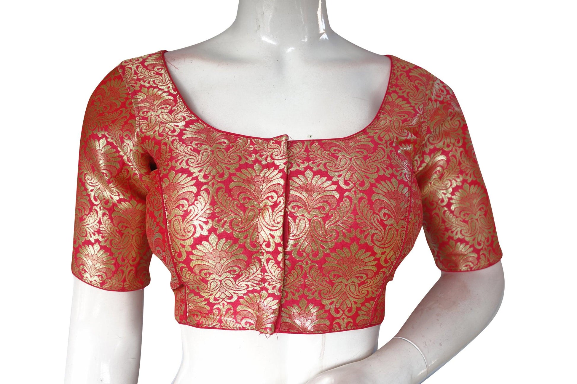 Pink Color Brocade Silk Readymade Saree Blouse, Indian Readymade Blouse - D3blouses