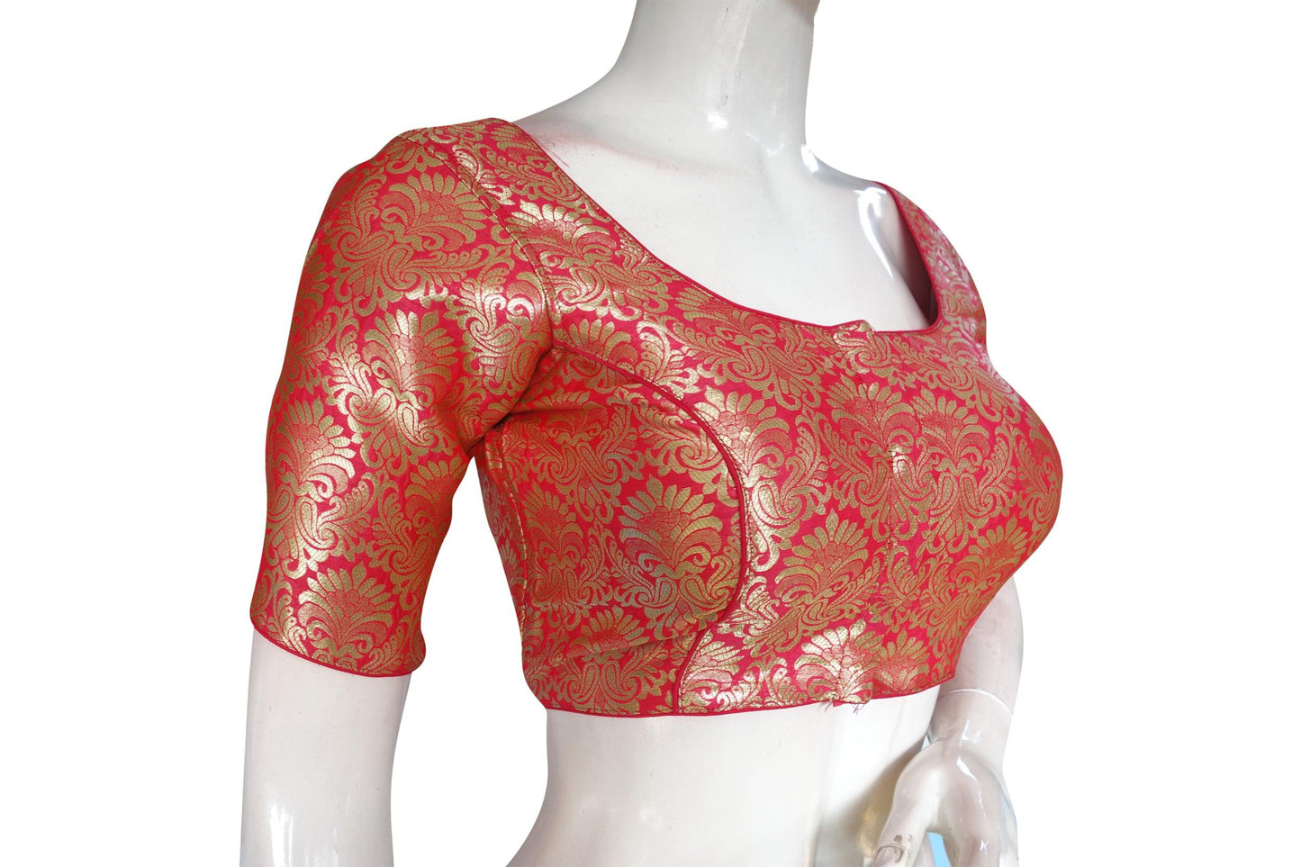 Pink Color Brocade Silk Readymade Saree Blouse, Indian Readymade Blouse - D3blouses