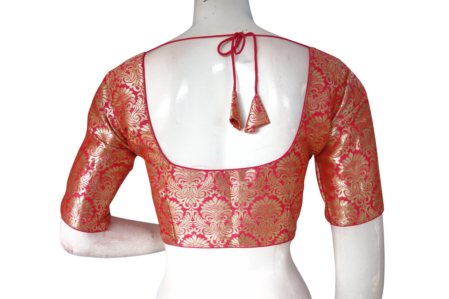 Pink Color Brocade Silk Readymade Saree Blouse, Indian Readymade Blouse - D3blouses