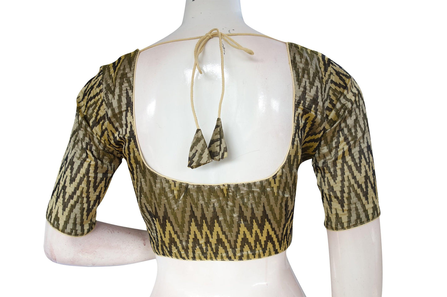 Banana Cream Color Multi Silk Ikkat Cotton Readymade Saree Blouse - D3blouses