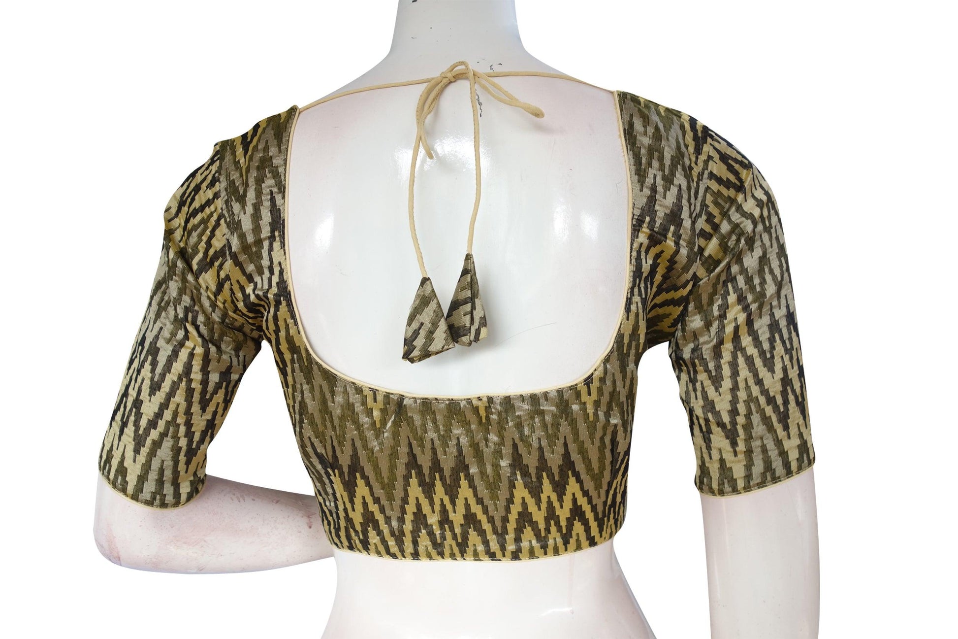 Banana Cream Color Multi Silk Ikkat Cotton Readymade Saree Blouse - D3blouses