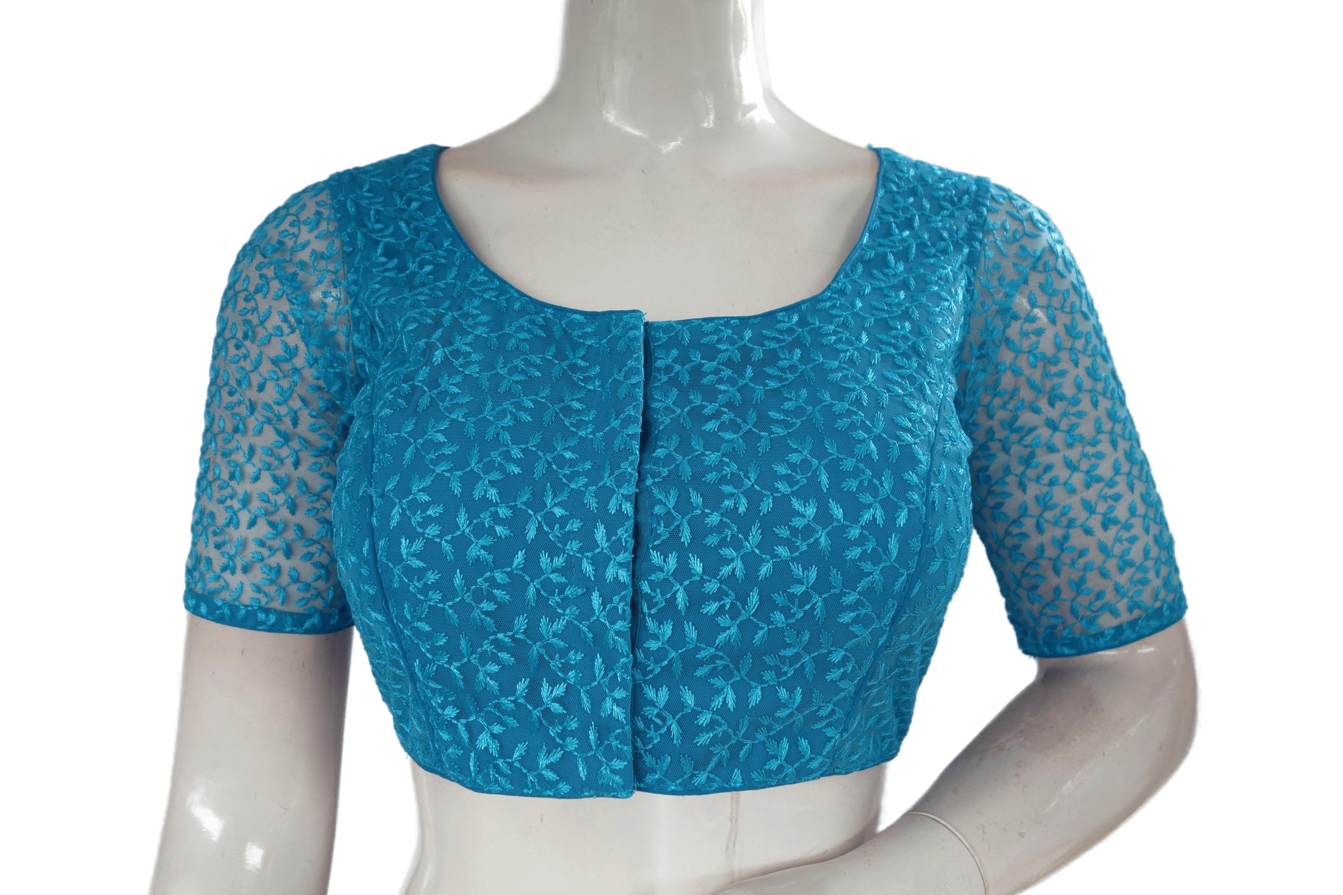 Sky Blue Color Netted Fancy Designer Readymade Saree Blouse - D3blouses
