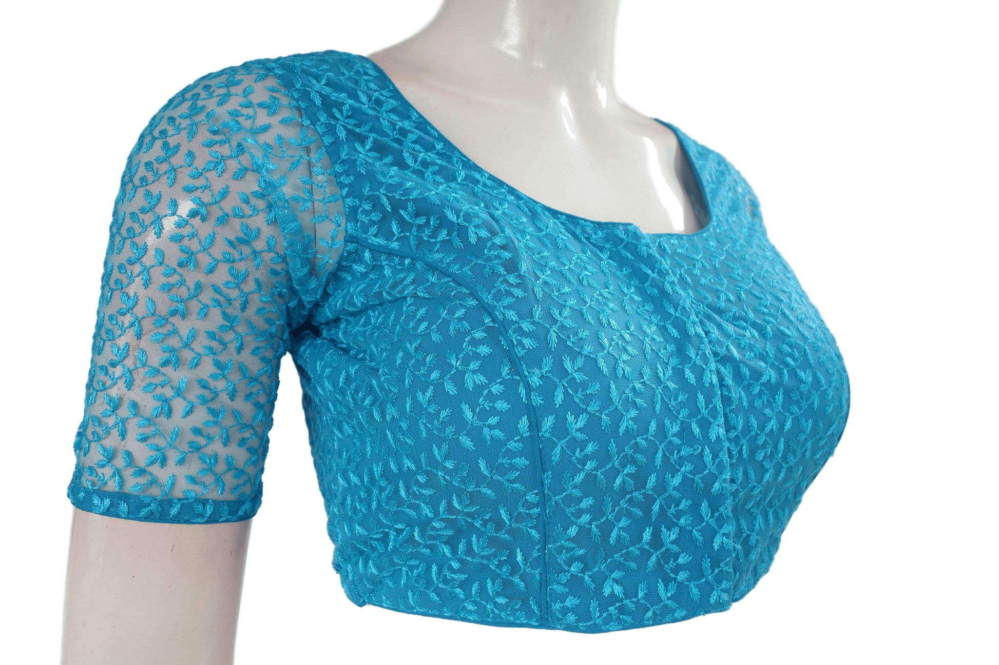 Sky Blue Color Netted Fancy Designer Readymade Saree Blouse - D3blouses