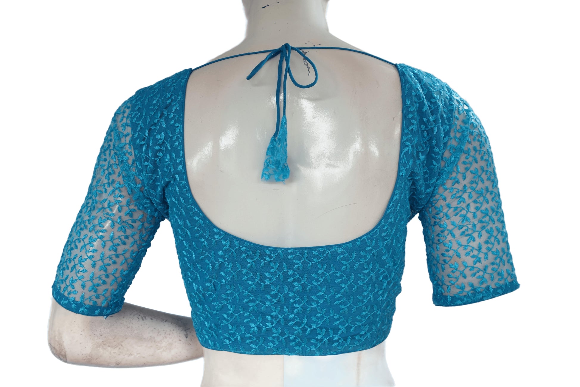Sky Blue Color Netted Fancy Designer Readymade Saree Blouse - D3blouses