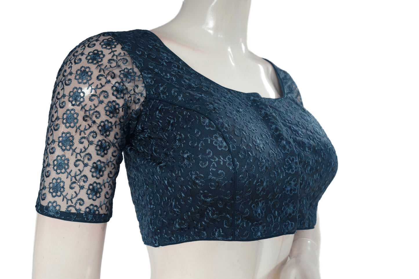 Navy Blue Color Netted Fancy Designer Readymade Saree Blouse, Matching Blouse for sarees - D3blouses