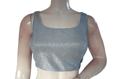 Pastel Blue and Silver Mixed color Designer Readymade Saree Blouse - D3blouses