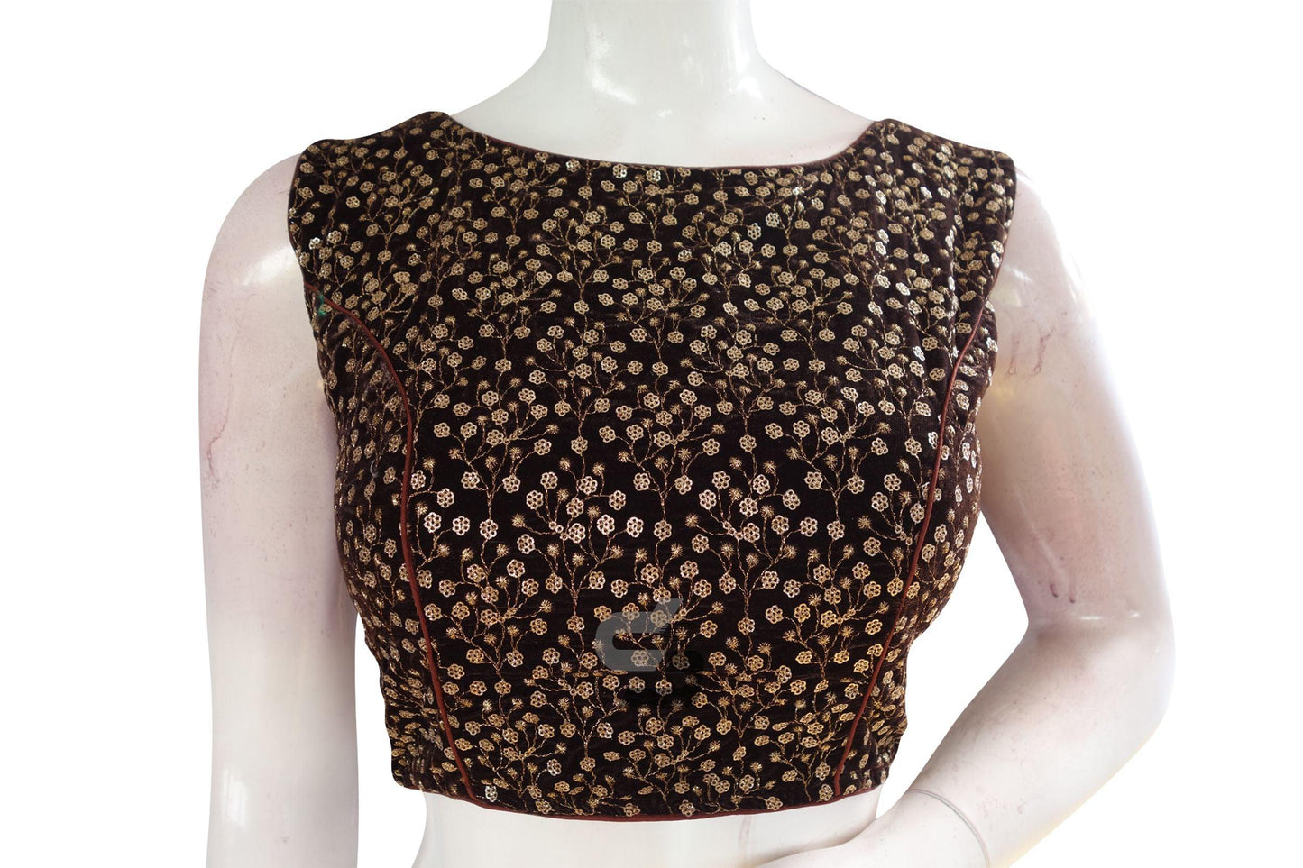 Brown Color Designer Velvet Sequin Designer Readymade Saree Blouse - D3blouses