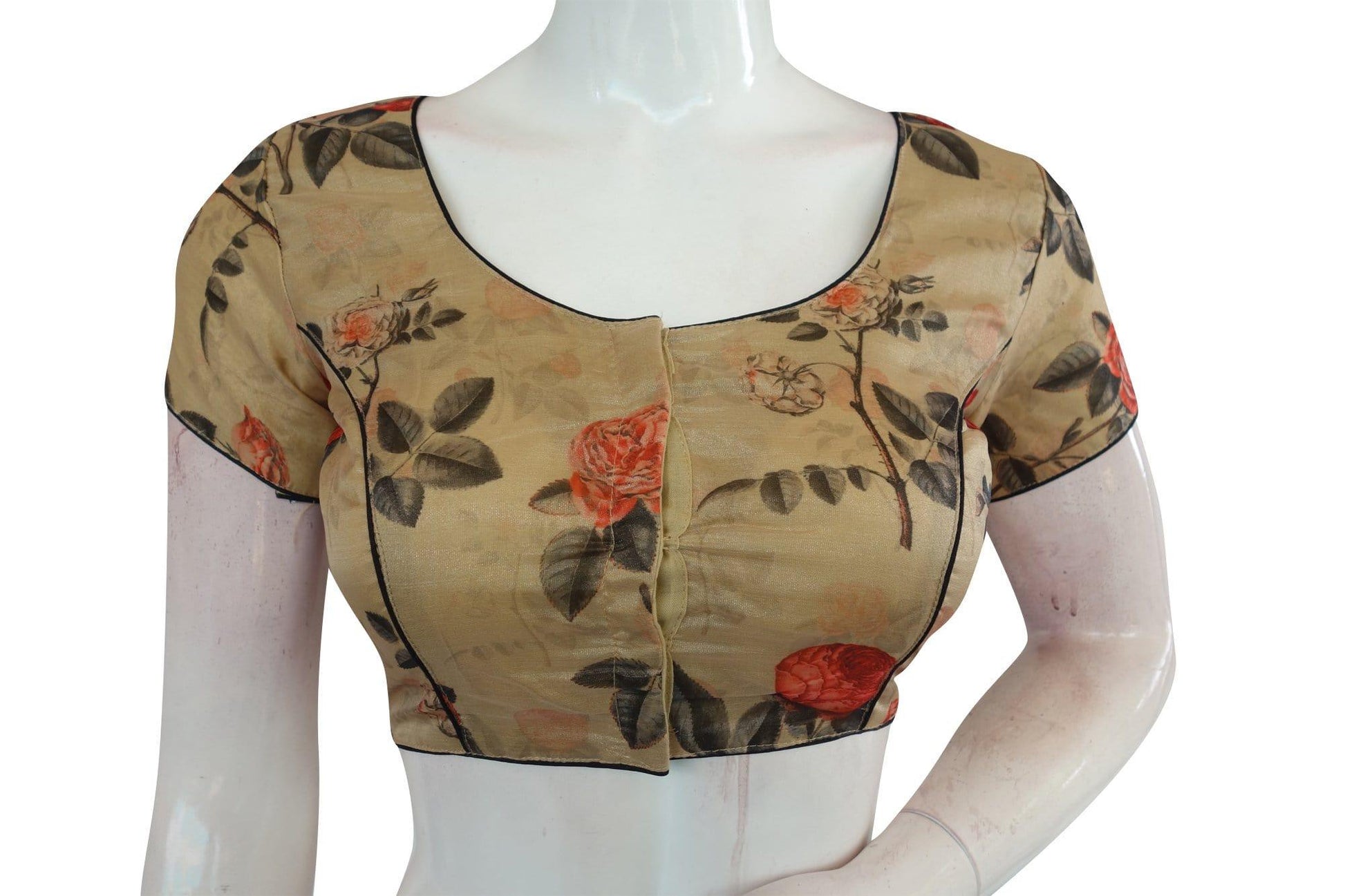 beige color organza silk readymade saree blouse