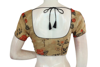 beige color organza silk readymade saree blouse