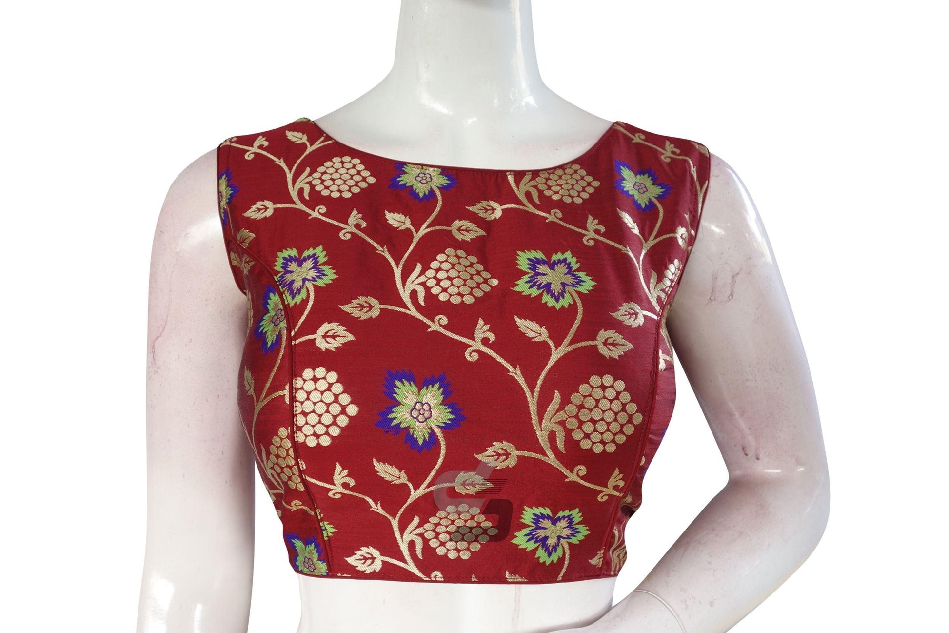 Maroon Color Banaras Brocade Boat Neck Designer Readymade Blouse - D3blouses