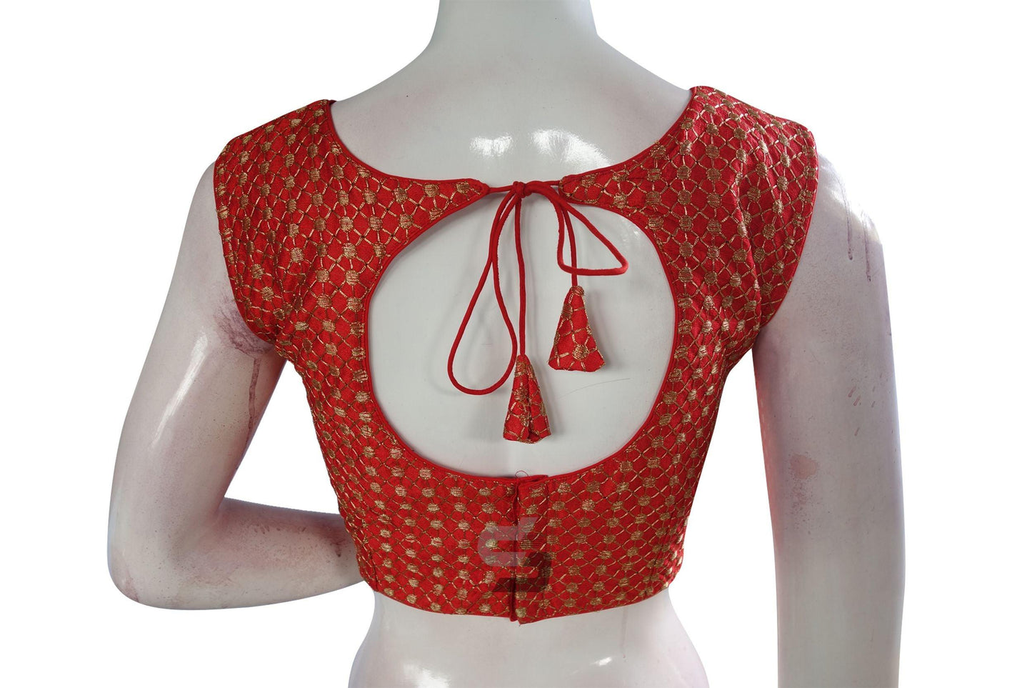 Red Color Semi Silk Embroidery Boat Neck Readymade Blouse - D3blouses