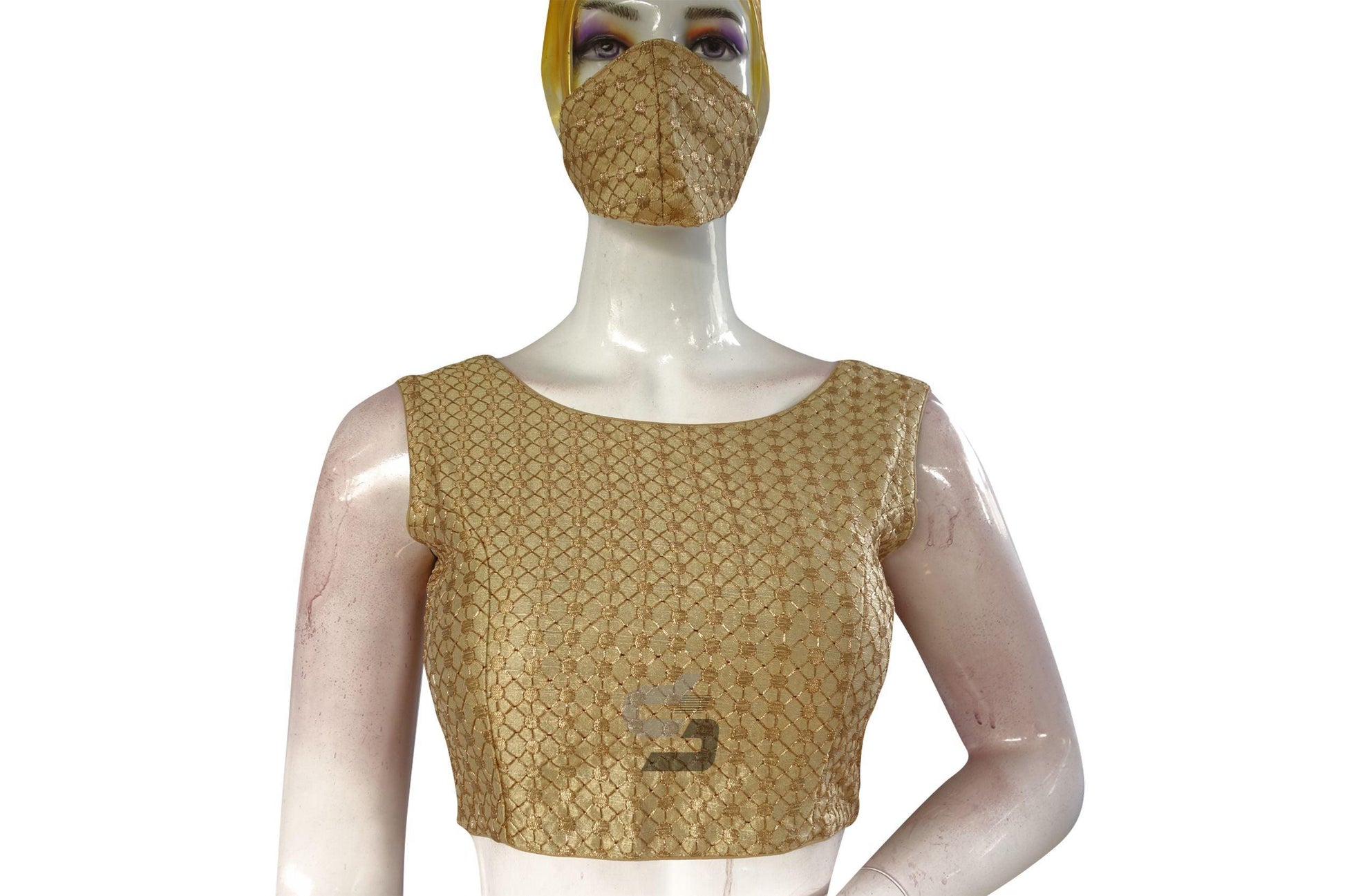 Gold Color Semi Silk Embroidery Boat Neck Readymade Blouse - D3blouses