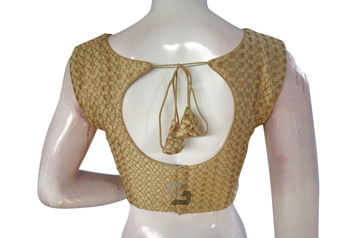 Gold Color Semi Silk Embroidery Boat Neck Readymade Blouse - D3blouses