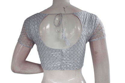 Silver Color Boat Neck Designer Embroidery Netted Readymade Saree Blouse - D3blouses
