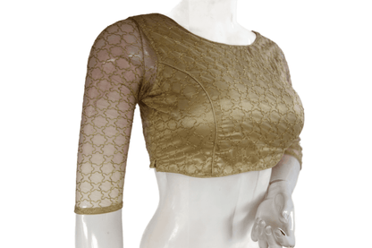 Gold Color Boat Neck Designer Embroidery Netted Readymade Saree Blouse - D3blouses